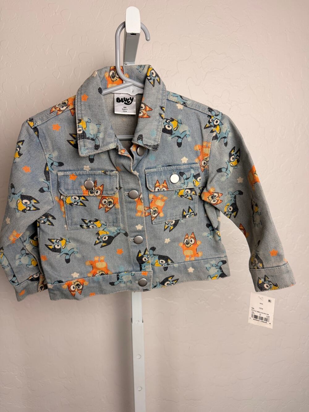 Bluey Toddler Denim Jacket 18 Months Character Print Button Front NWOT